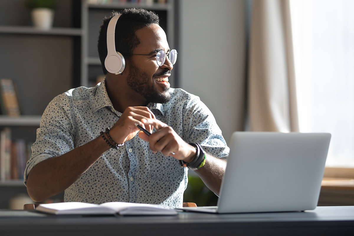 man listening to headphones